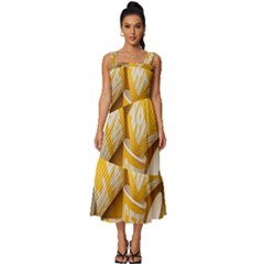 Yellow-cups Square Neckline Tiered Midi Dress