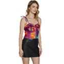 Sci-fi Fantasy Art Painting Colorful Pattern Flowy Camisole Tie Up Top View3