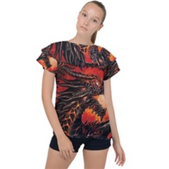 Dragon Ruffle Collar Chiffon Blouse