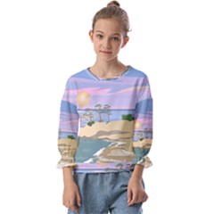 Vacation Island Sunset Sunrise Kids  Cuff Sleeve Top