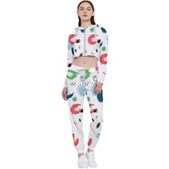 Vector Set Isolates With Cute Birds Scandinavian Style Cropped Zip Up Lounge Set