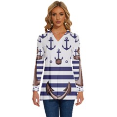 Anchor Background Design Long Sleeve Drawstring Hooded Top