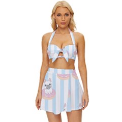 French Bulldog Dog Seamless Pattern Vintage Style Bikini Top And Skirt Set 