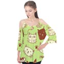 Cute Hand Drawn Cat Seamless Pattern Flutter Sleeve Tee  View1