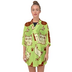 Cute Hand Drawn Cat Seamless Pattern Half Sleeve Chiffon Kimono