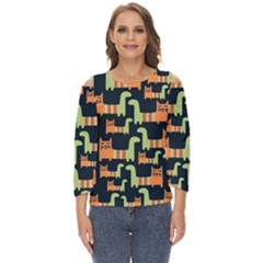 Seamless-pattern-with-cats Cut Out Wide Sleeve Top