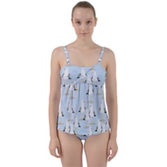 Cute-seagulls-seamless-pattern-light-blue-background Twist Front Tankini Set