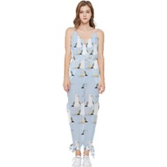 Cute-seagulls-seamless-pattern-light-blue-background Sleeveless Tie Ankle Chiffon Jumpsuit
