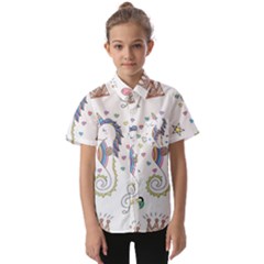 Seamless-pattern-cute-unicorn-cartoon-hand-drawn Kids  Short Sleeve Shirt
