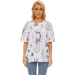 Seamless-pattern-cute-unicorn-cartoon-hand-drawn Oversized Basic Tee