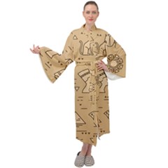 Egyptian-seamless-pattern-symbols-landmarks-signs-egypt Maxi Velvet Kimono