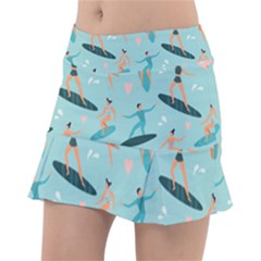 Beach-surfing-surfers-with-surfboards-surfer-rides-wave-summer-outdoors-surfboards-seamless-pattern- Classic Tennis Skirt