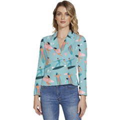 Beach-surfing-surfers-with-surfboards-surfer-rides-wave-summer-outdoors-surfboards-seamless-pattern- Women s Long Sleeve Revers Collar Cropped Jacket