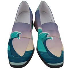Tsunami Tidal Waves Wave Minimalist Ocean Sea Women s Chunky Heel Loafers