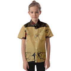 Halloween Moon Haunted House Full Moon Dead Tree Kids  Short Sleeve Shirt