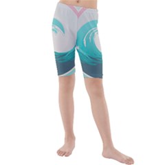 Tidal Wave Ocean Sea Tsunami Wave Minimalist Kids  Mid Length Swim Shorts