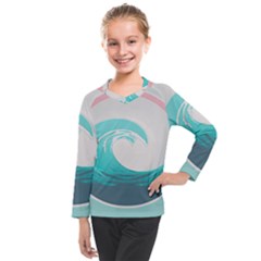 Tidal Wave Ocean Sea Tsunami Wave Minimalist Kids  Long Mesh Tee
