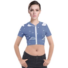 Clouds Rain Paper Raindrops Weather Sky Raining Short Sleeve Cropped Jacket