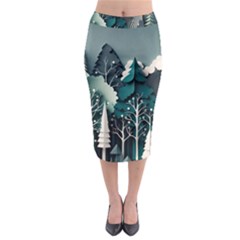 Forest Papercraft Trees Background Midi Pencil Skirt