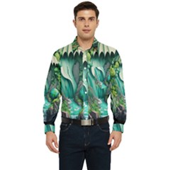 Waterfall Jungle Nature Paper Craft Trees Tropical Men s Long Sleeve Pocket Shirt 