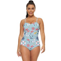 Nautical-marine-symbols-seamless-pattern Retro Full Coverage Swimsuit