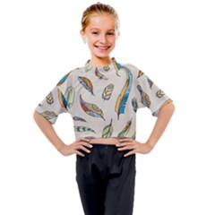 Vector-boho-doodle-feathers-seamless-pattern-illustration Kids Mock Neck Tee
