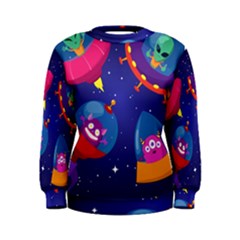 Cartoon-funny-aliens-with-ufo-duck-starry-sky-set Women s Sweatshirt by Salman4z