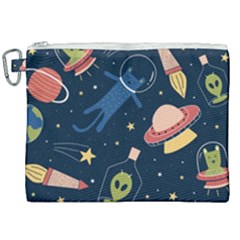 Seamless-pattern-with-funny-aliens-cat-galaxy Canvas Cosmetic Bag (xxl) by Salman4z