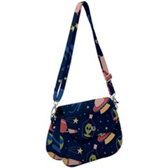 Seamless-pattern-with-funny-aliens-cat-galaxy Saddle Handbag by Salman4z
