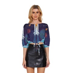 Spaceship-milkyway-galaxy Mid Sleeve Drawstring Hem Top