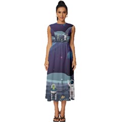 Alien-astronaut-scene Sleeveless Round Neck Midi Dress