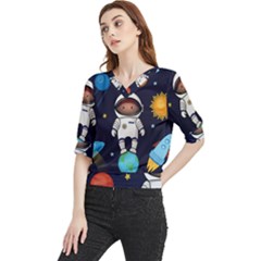 Boy-spaceman-space-rocket-ufo-planets-stars Quarter Sleeve Blouse