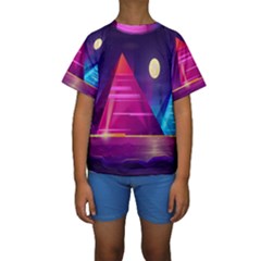 Egyptian-pyramids-night-landscape-cartoon Kids  Short Sleeve Swimwear