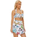 Seamless-pattern-vector-with-funny-robots-cartoon Vintage Style Bikini Top and Skirt Set  View3