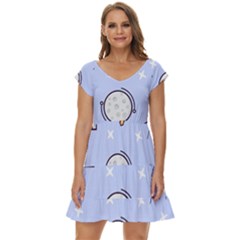 Seamless-pattern-with-space-theme Short Sleeve Tiered Mini Dress by Salman4z