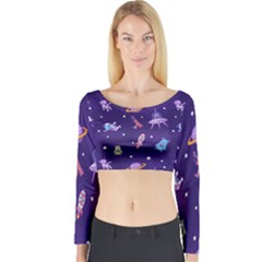 Space-seamless-pattern Long Sleeve Crop Top