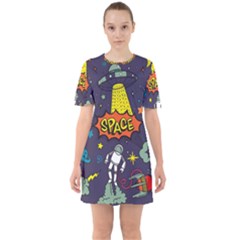 Vector-flat-space-design-background-with-text -- Sixties Short Sleeve Mini Dress by Salman4z