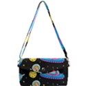 Seamless-pattern-with-space-objects-ufo-rockets-aliens-hand-drawn-elements-space Removable Strap Clutch Bag View1