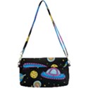 Seamless-pattern-with-space-objects-ufo-rockets-aliens-hand-drawn-elements-space Removable Strap Clutch Bag View2