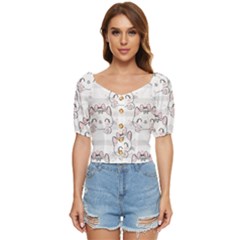 Cat-with-bow-pattern Button Up Blouse