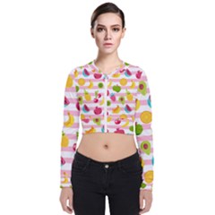 Tropical-fruits-berries-seamless-pattern Long Sleeve Zip Up Bomber Jacket