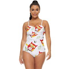 Seamless-pattern-vector-owl-cartoon-with-bugs Retro Full Coverage Swimsuit