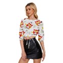 Seamless-pattern-vector-owl-cartoon-with-bugs Mid Sleeve Drawstring Hem Top View2