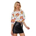 Seamless-pattern-vector-owl-cartoon-with-bugs Mid Sleeve Drawstring Hem Top View3