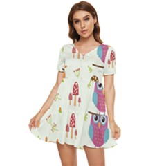 Forest-seamless-pattern-with-cute-owls Tiered Short Sleeve Babydoll Dress by Salman4z