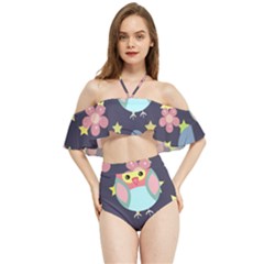 Owl-stars-pattern-background Halter Flowy Bikini Set 