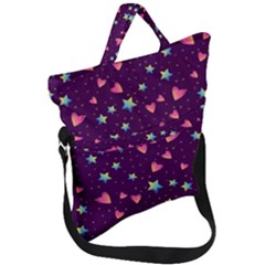 Colorful-stars-hearts-seamless-vector-pattern Fold Over Handle Tote Bag