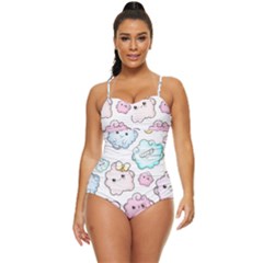 Cute-doodle-cartoon-seamless-pattern Retro Full Coverage Swimsuit