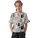 Cute-cat-seamless-pattern Kids  V-Neck Horn Sleeve Blouse View1
