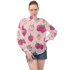 Seamless-strawberry-fruit-pattern-background High Neck Long Sleeve Chiffon Top